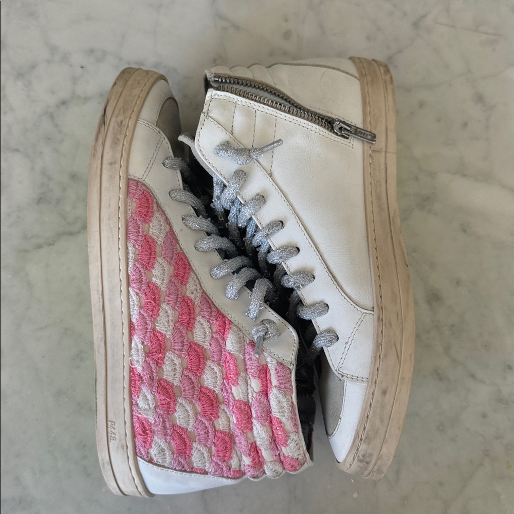 P448 pink crochet Sneakers High Top Lace Up City